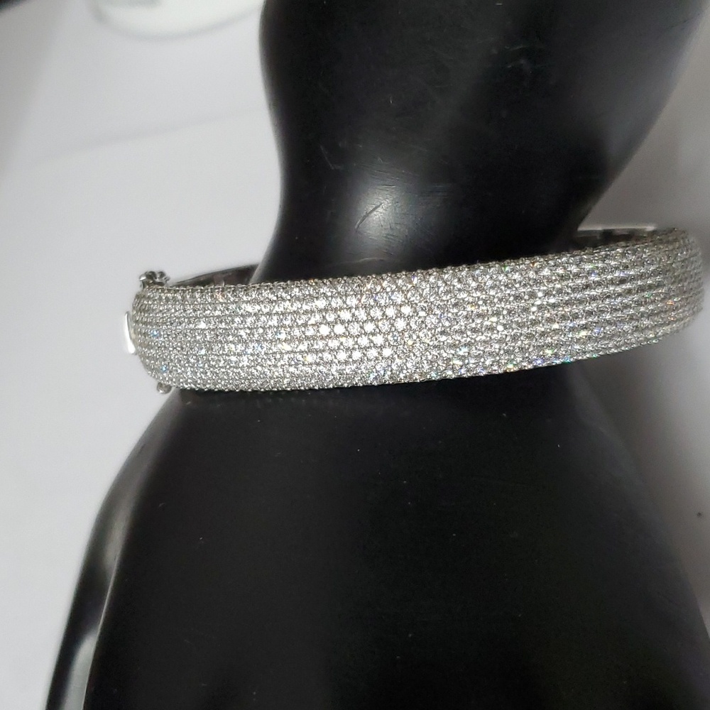Watch video / Sterling Silver 925 Iced Out Bangle Bracelet